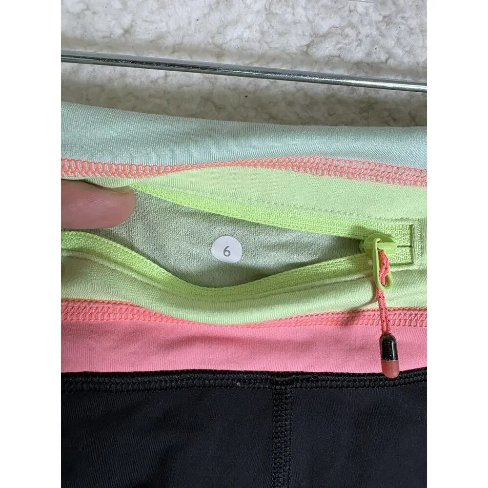 Lululemon Run Inspire Crop II Leggings Womens 6 Black Colorblock Waistband